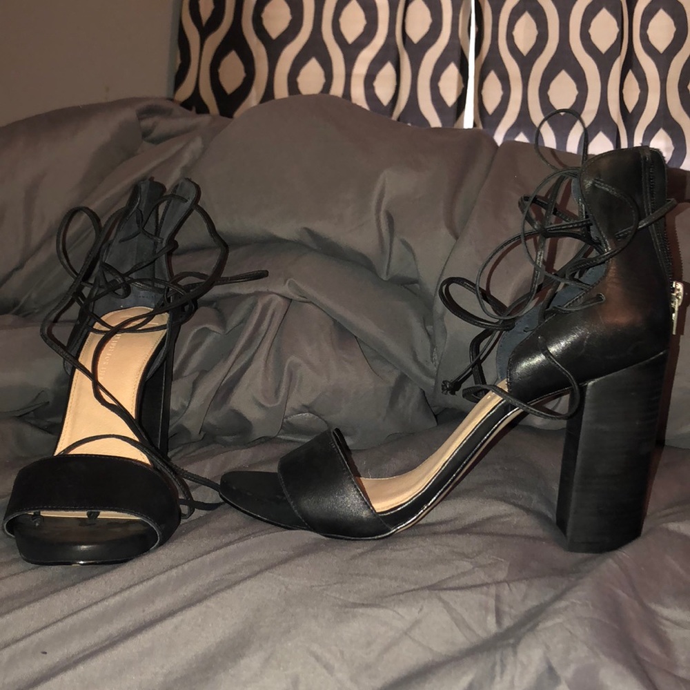 Black straps heels